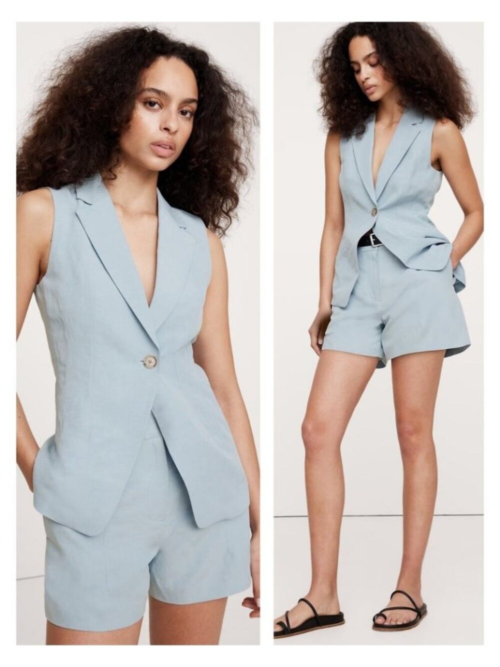 BANANA REPUBLIC SET Houseglass Linen Vest And High Rise Short Size 16 Bali Blue